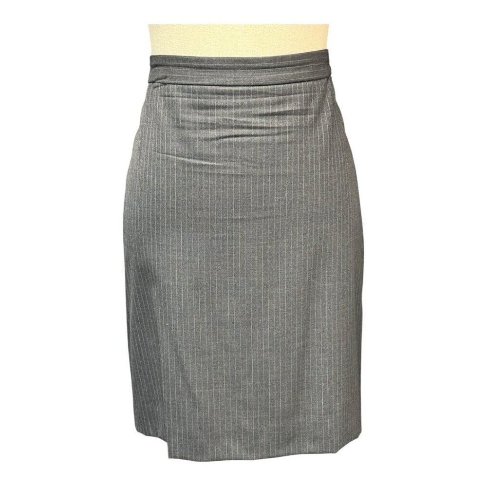 J Crew Womens No 2 Pencil Wool Skirt~Sz 10 PETITE~Charcoal Gray Pinstripe L10 41